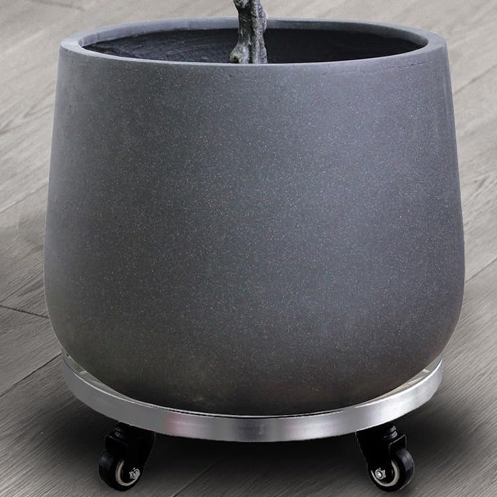 Chariot à plantes robuste avec roues, capacité de 200 kg, grand chariot rond à roulettes en polyuréthane de qualité industrielle, bord en aluminium, pour déplacer le plan en pot, blanc, 36 cm
