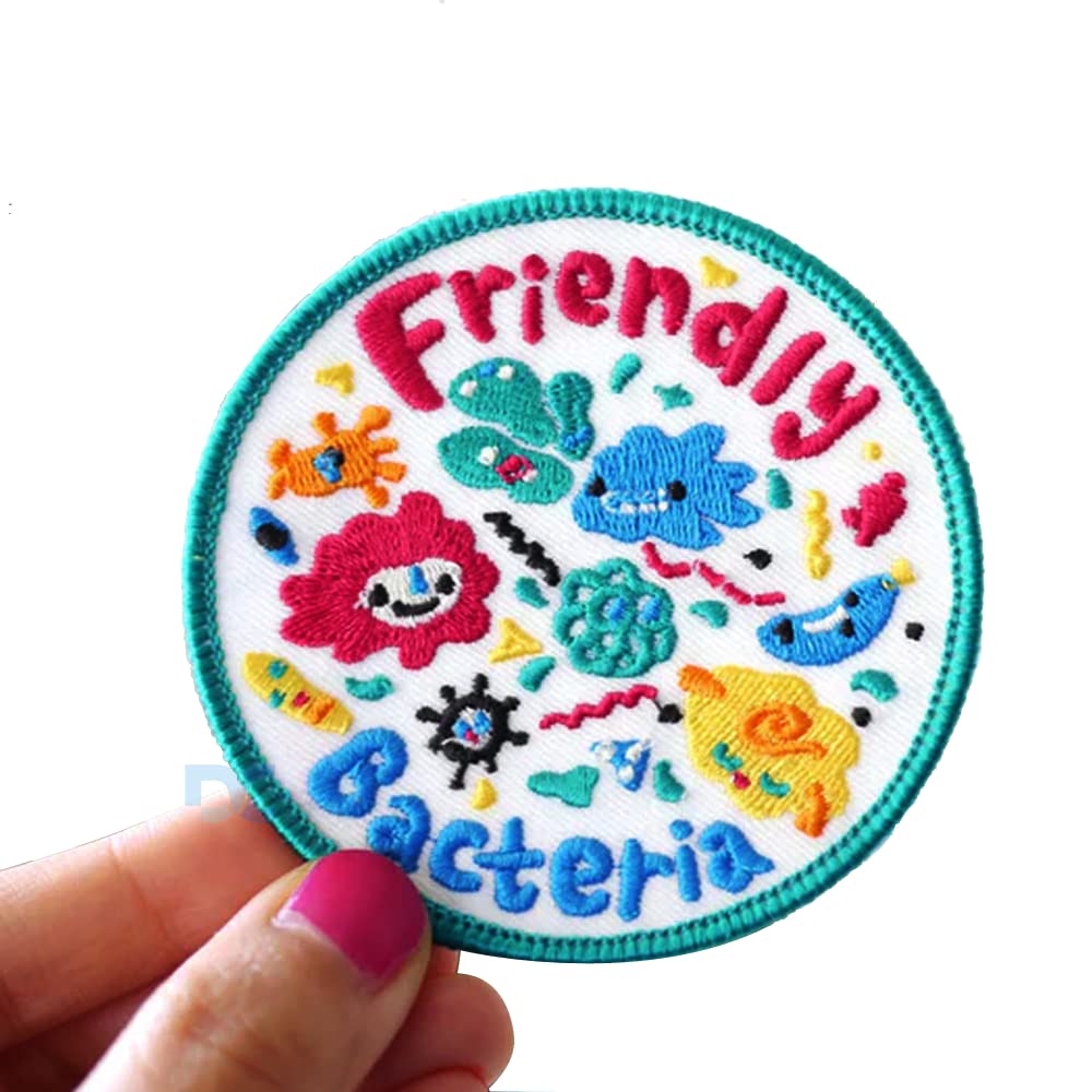 Daily Crafts Embroidered Patch, Iron-on Patch DIY Clothes Sticker Trim Embellishments Applique (Friendly Bacteria)