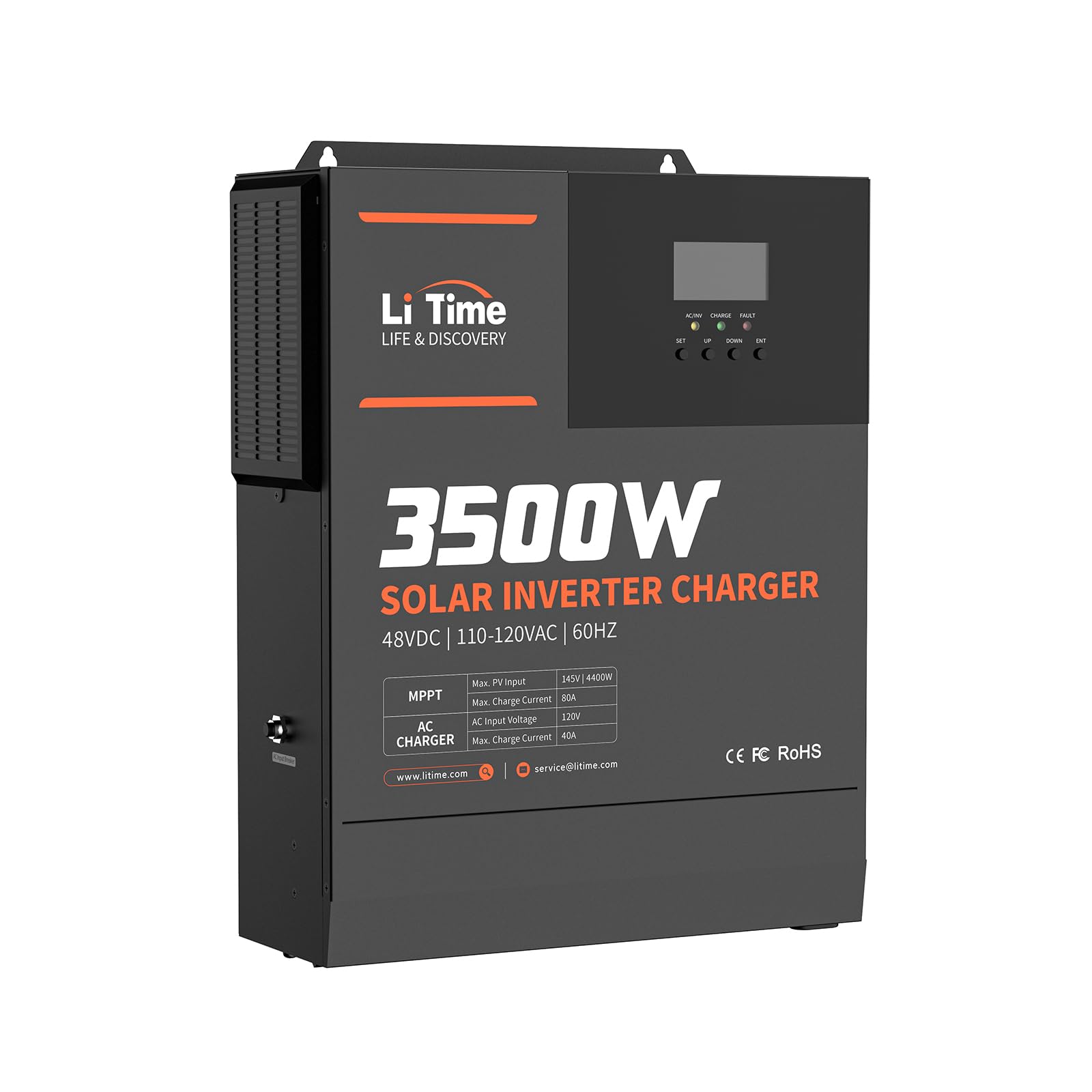 Litime3500W Pure Sine Wave Solar Inverter Charger, 48V DC to 120V AC All-in-One Solar Inverter, Built in 80A MPPT Charge Controller, for 48V Lead Acid/LiFePO4 Battery, Home Energy Storage, Off-Grid