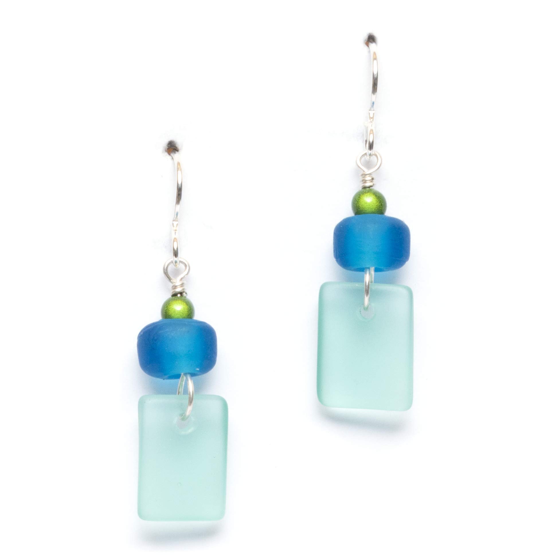 Sea Glass Mystic Earrings Sterling Drop Beach Earrings for Women by EcoSeaCo using recycled and sustainable material Handmade
