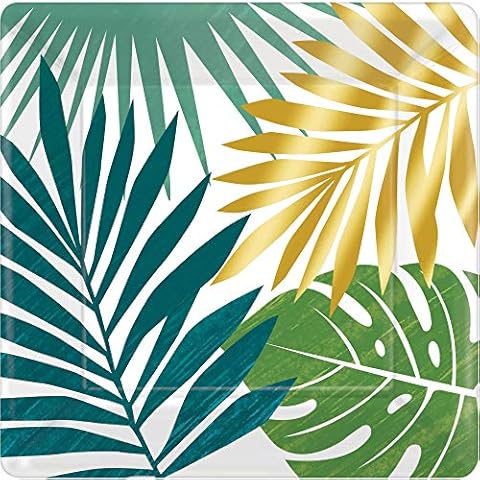 Amscan Metallic Leaf Paper 18cm-8 Pcs Key West Platos de Papel Metálicos Cuadrados Cover