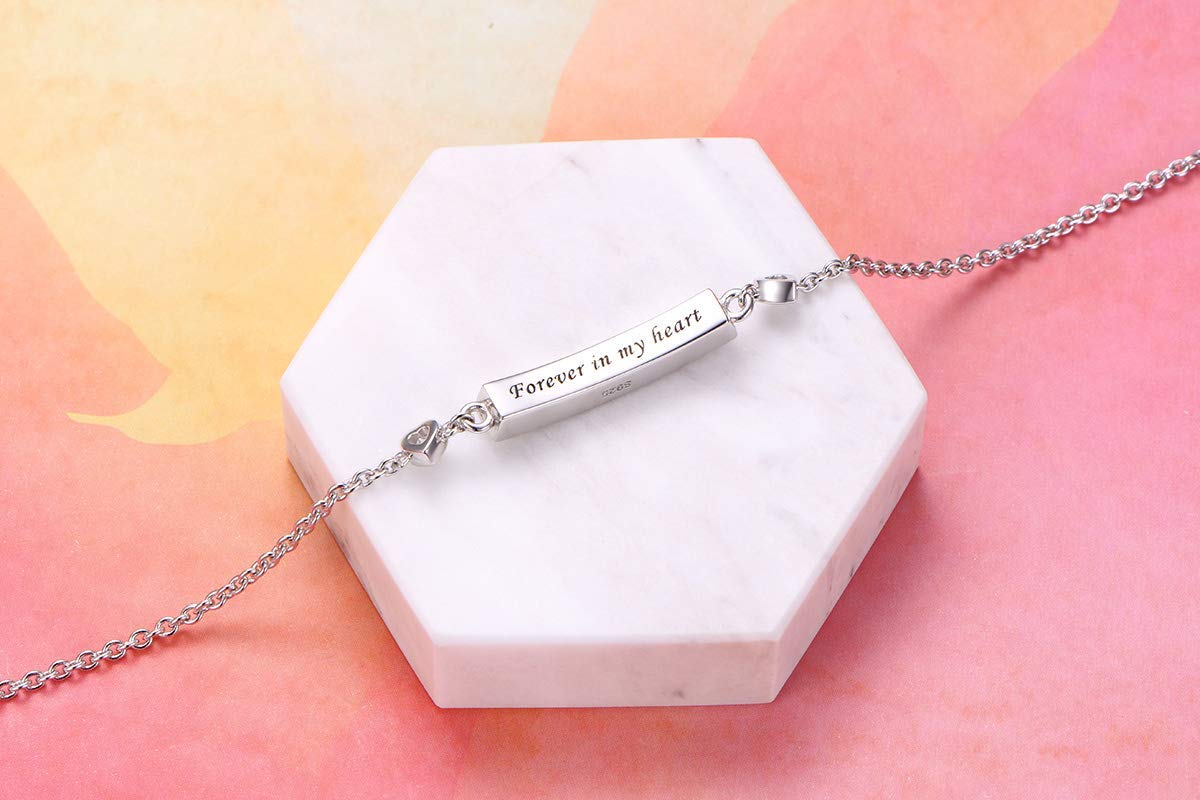 Pulsera de plata de ley Forever in My Heart CZ para urna de cremación conmemorativa para cenizas de 7+2 pulgadas, Plata Esterlina, Circonita cúbica 3