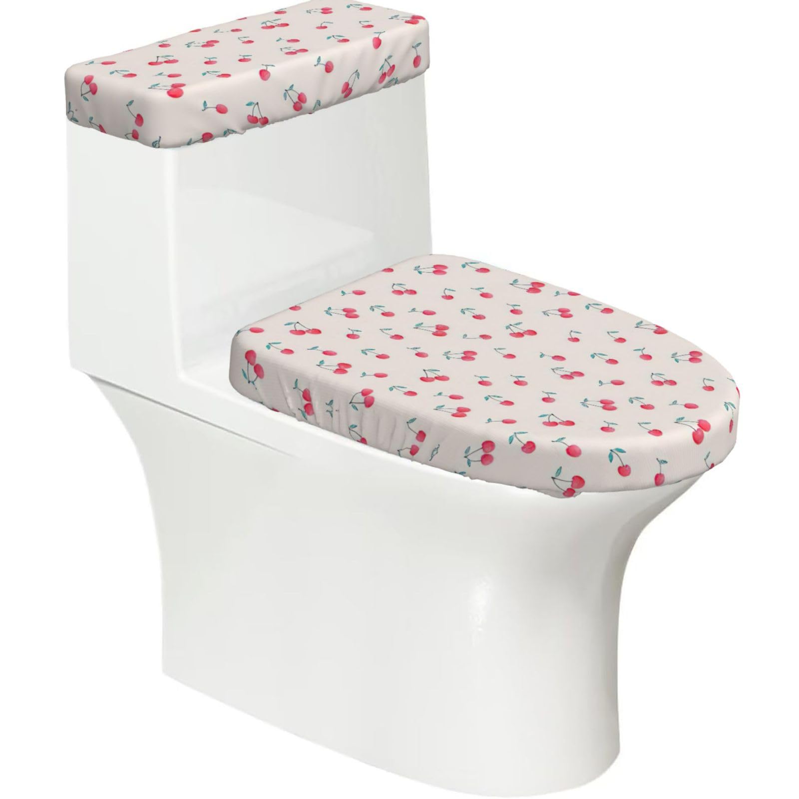 Lovely Sweet Red Cherry Print Bathroom Decor Toilet Lid Cover And Tank Covers, Restroom Accessories Fits Most Round