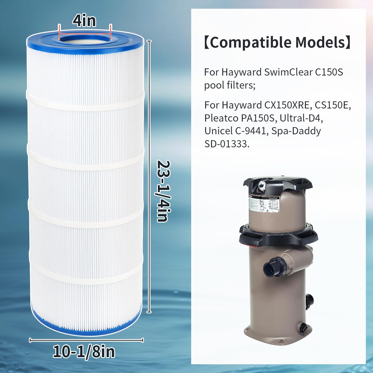 Filtre de piscine C150S compatible avec Hayward CX150XRE, C150S, CS150E, pour Unicel C-9441, PA150S, Ultral-D4, 13,9 m²