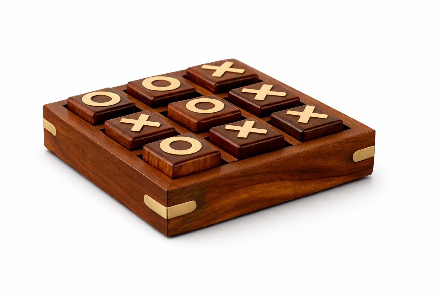 Handmade Rosewood Wooden Tic Tac Toe Game with Brass Work | Noughts & Crosses Zero Kata Board | Premium Coffee Table Decor | Classic Family Board Game for Kids & Adults (Brown)-image-46