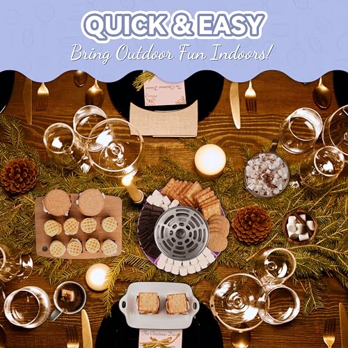 Image of Party Desserts Electric Smores Maker Tabletop Indoor Kit, Indoor Marshmallow Roaster, Smores Station with 4 Compartment Trays & Forks, Great Gift for Adults and Kids in Holidays and Parties (Lavander)