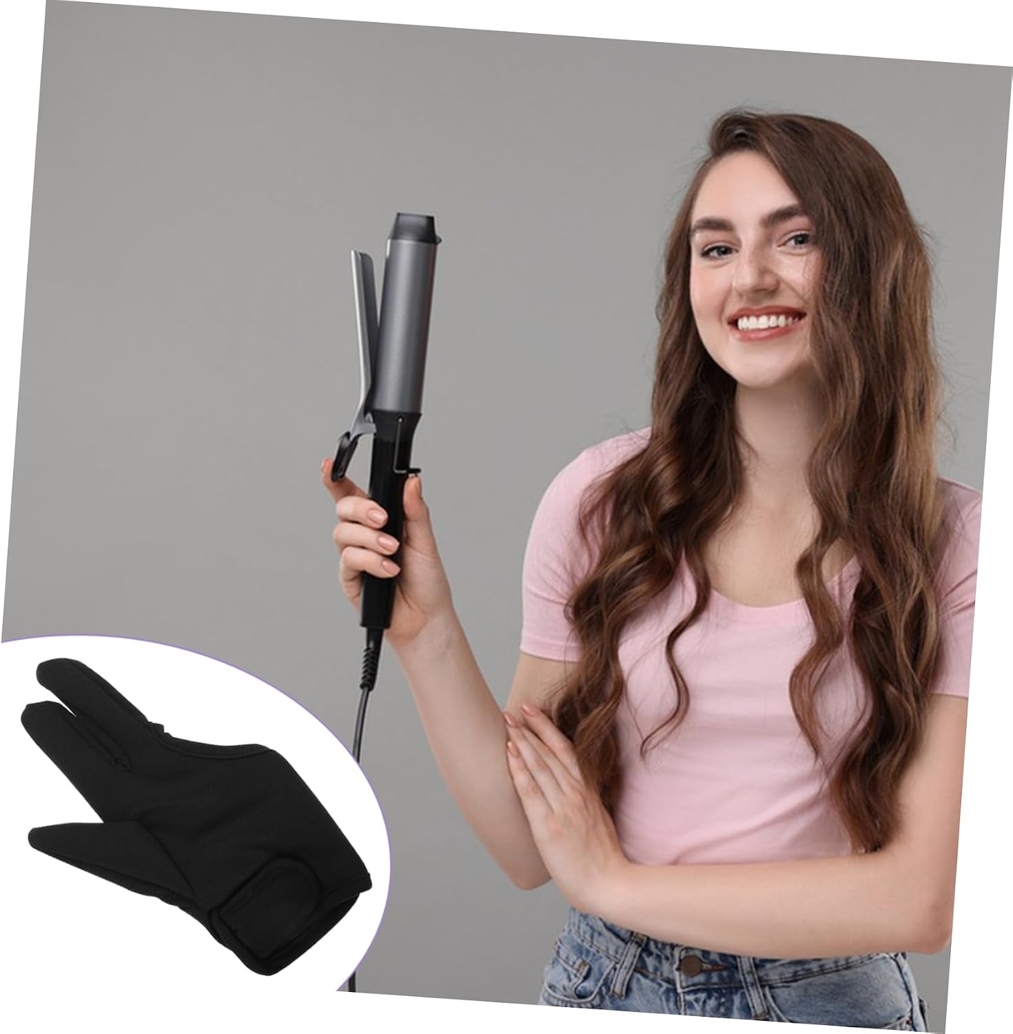 Heat Resistant Three-Finger Hair Styling Gloves 1 Pair Thick Insulated Gloves for Curling Iron and Flat Iron for Hairdressers and Home Use