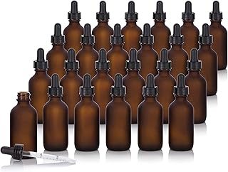 ZBCCEOB 24 Pack Frosted Amber Dropper Bottles, 2oz/60ml Glass Tincture Bottles with Measured Eye Dropper, Leak Proof Travel Bottles for Essential Oils/Chemistry Lab Chemicals/Colognes & Perfumes