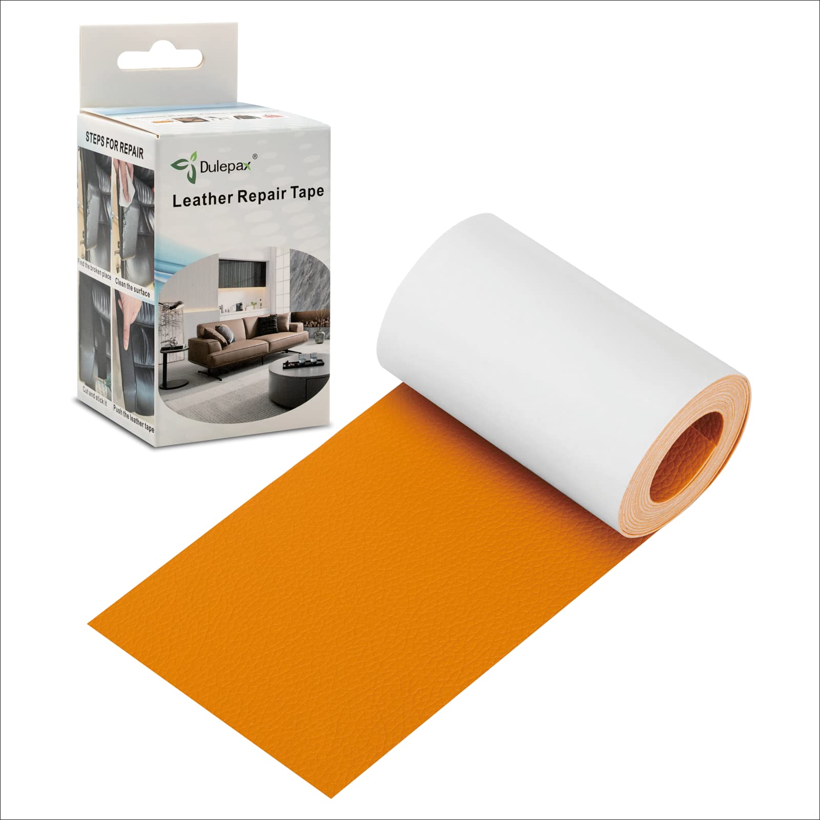 Dulepax Leather Repair Kit for Furniture,Self Adhesive Leather Repair Patch, Leather Tape for Car Seats,Sofas, Couch, Leather Furniture,3"x60" Leather Repair Tape with Multiple Colors(Orange yellow)