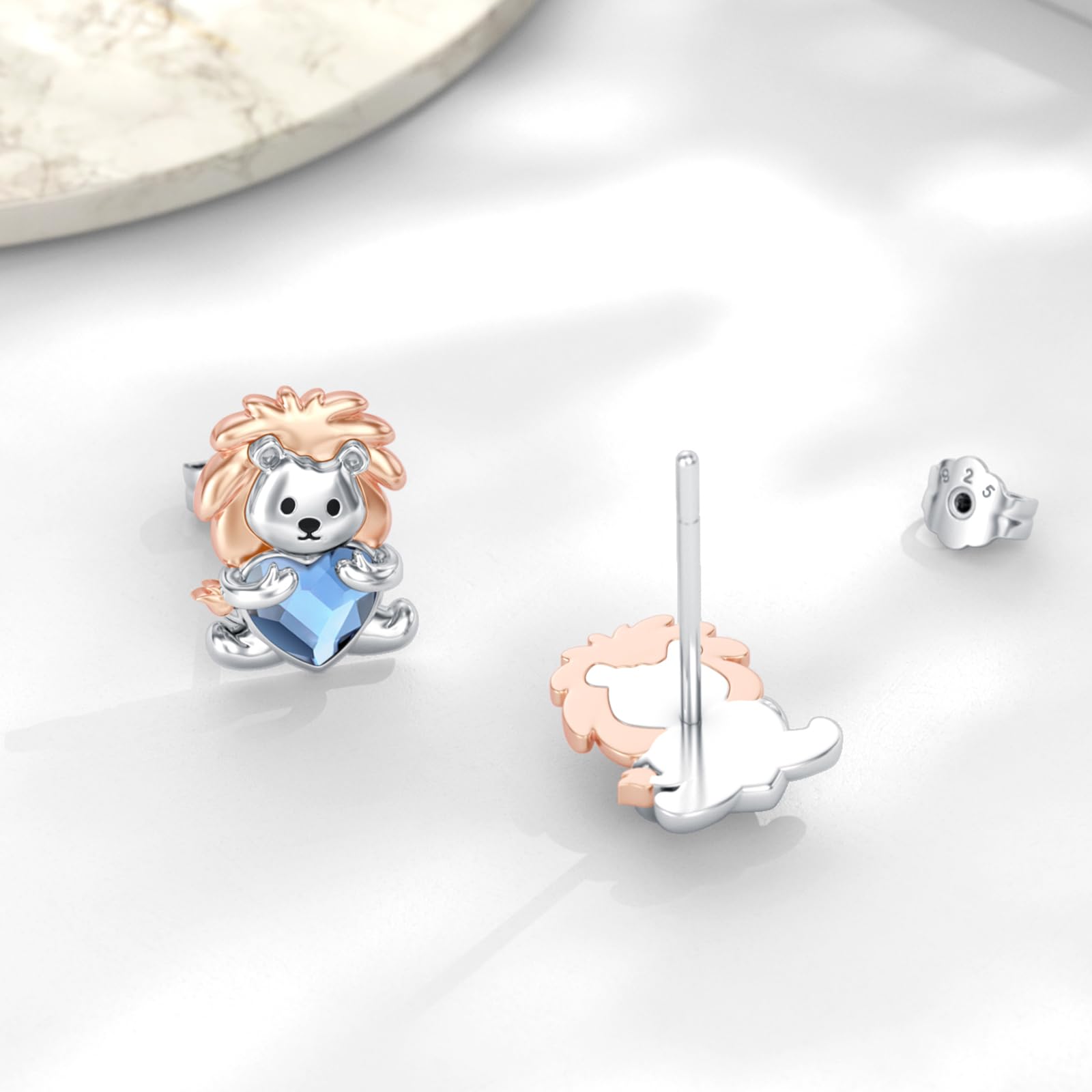 Löwe Tier Ohrringe 925 Sterling Silber Süße Blauer Kristall Löwe Ohrstecker Schmuck Geschenke für Damen Mädchen