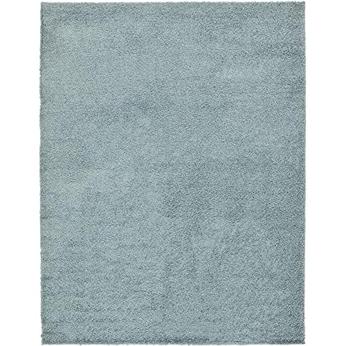 Unique Loom Solid Shag Collection Area Rug (9′ x 12′ 2″ Rectangle Light Slate Blue)