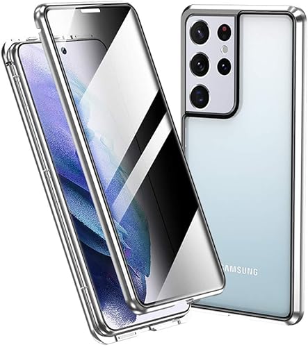 Miniatura 1 de Funda antiespía para Galaxy S22 Ultra con bloqueo de aluminio parachoques protector de pantalla de privacidad de absorción magnética de vidrio