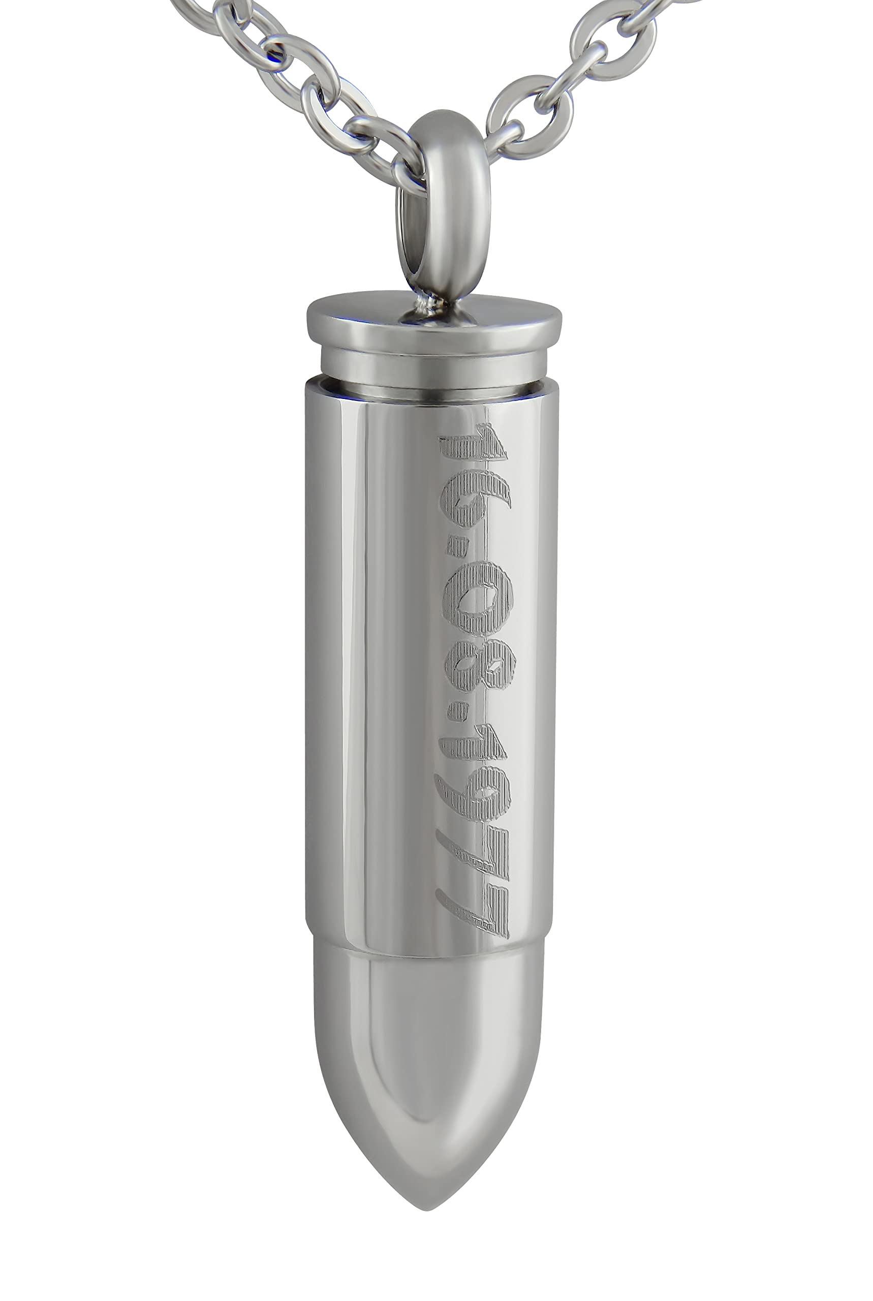 Personalisierte Kette mit Gravur Edelstahl 50 cm mit Anhänger "Pistolen Kugel " Patrone zum Aufschrauben in silber - Personalisierte Halskette für Männer und Frauen - Personalisierter Schmuck