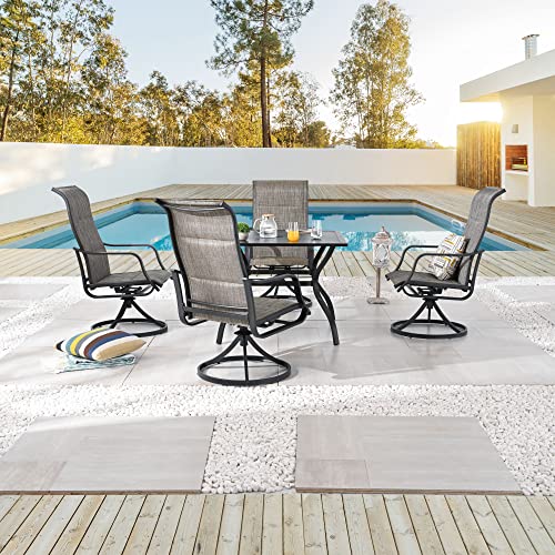 Image of LOKATSE HOME Patio Dining Set 5 Pieces Outside Textilene Swivel Chairs and Square Table, Gray