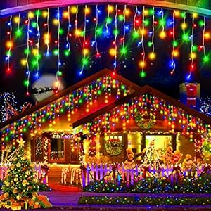 XURISEN 66ft Christmas Lights Decorations Outdoor, 640 LED 8 Modes Curtain Fairy Lights with 120 Drops,Plug in…