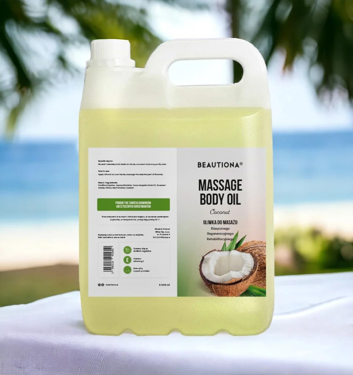 Massageöl 5 Liter Kokosnuss – vegan, 100% natürlich & GVO-frei – Wellness-Öl & Körperöl in Spa-Qualität für Massage & Pflege, Männer & Frauen