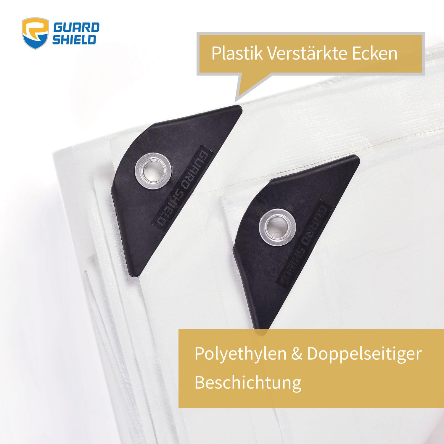 GUARD SHIELD Telone multiuso con occhielli Impermeabile 3 m x 3 m Bianco Telone in tessuto 200 g/㎡ Telone protettivo Telone multiuso, resistente allo strappo, stabilizzato ai raggi UV, resistente alla