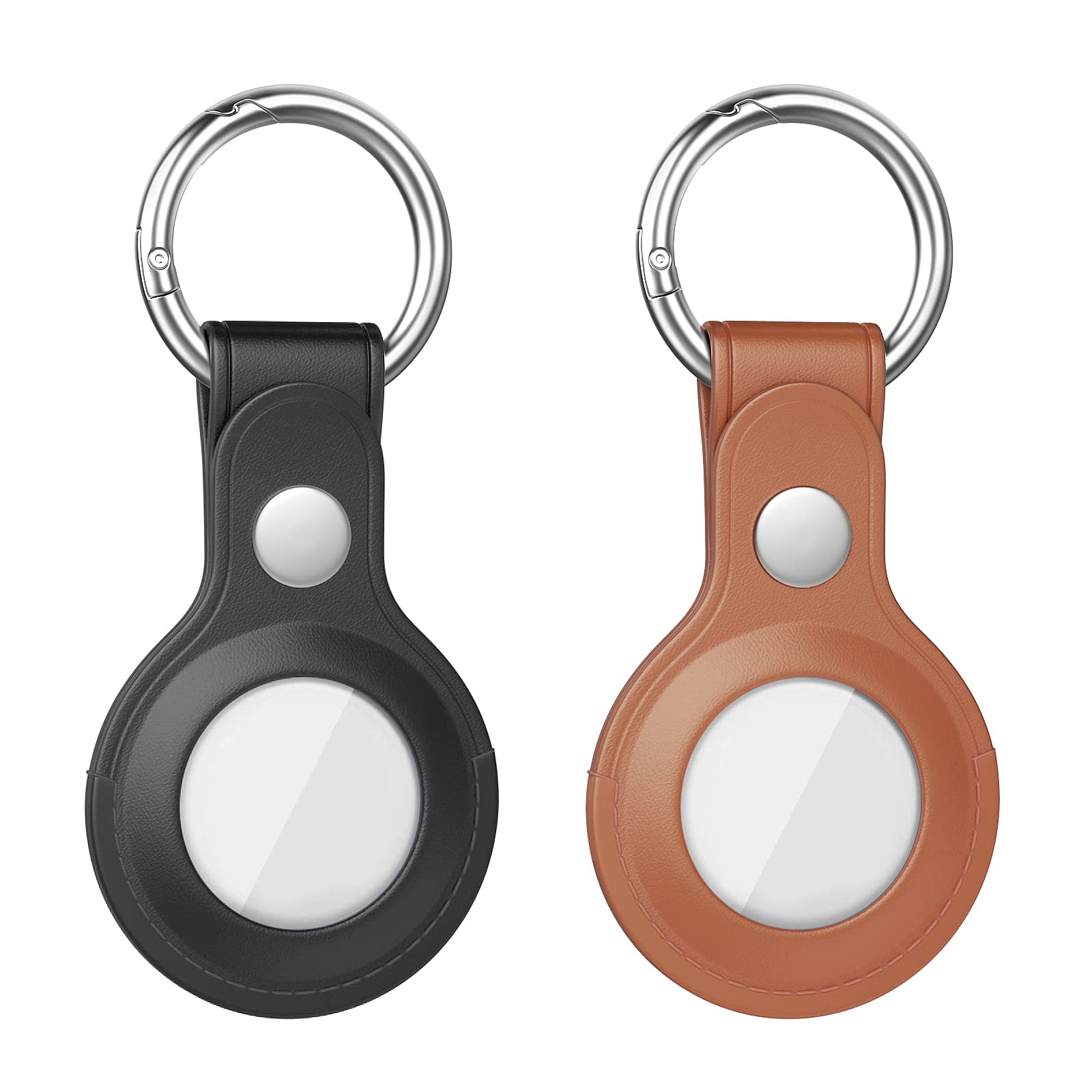 TiMOVO Leather Case Compatible with AirTags 2021, [2-Pack] Anti-Scratch Lightweight Protective Skin Cover Accessories for Airtag, Anti-Lost Tracker Finder Protector with Keychain - Black & Brown