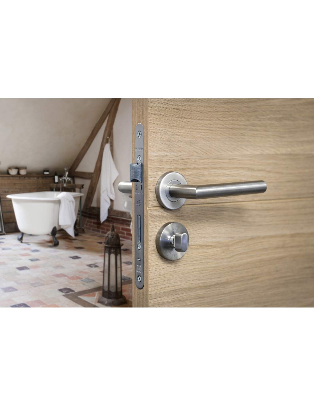 THIRARD - Serrure Encastrable Monomax NF à Condamnation pour Salle de Bain et Toilette - Axe 40 mm - Coffre Acier Embouti - Têtière Inox Bouts Ronds - Gâche Plate Acier - Gris