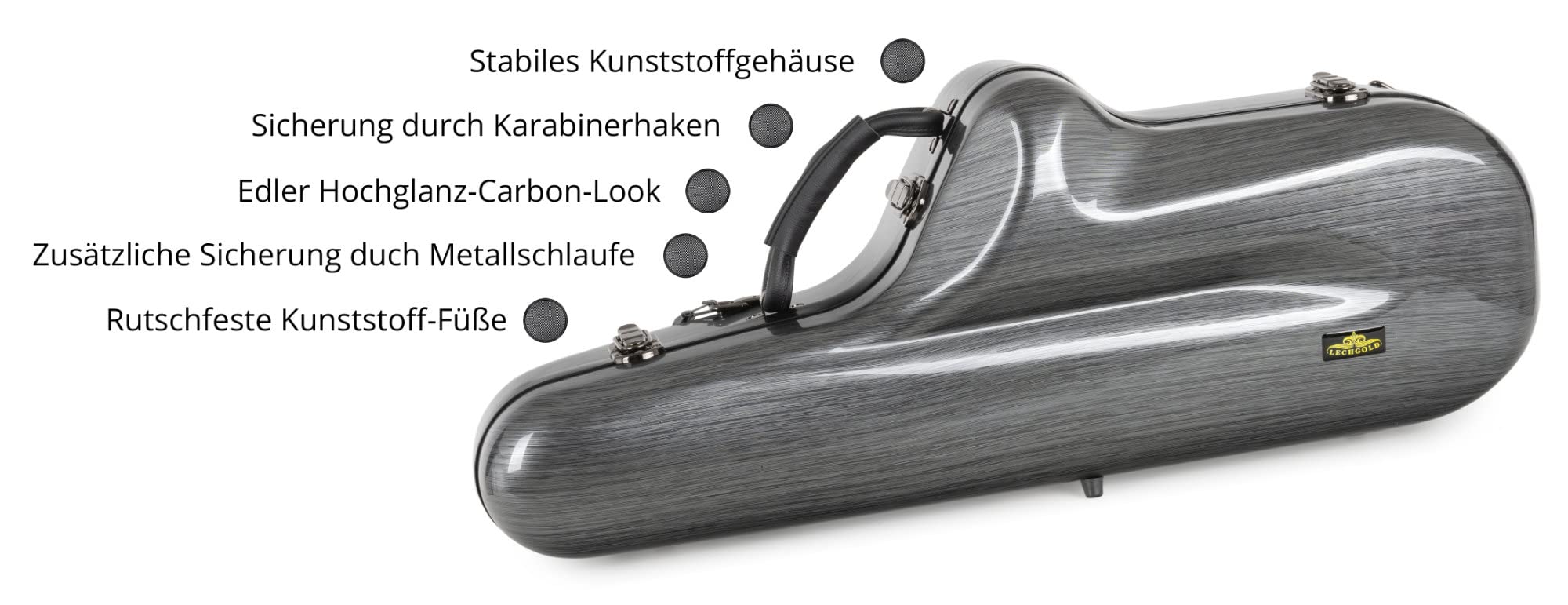 Deluxe Koffer für Tenor-Saxophon, Stabiles Kunststoff-Gehäuse | Lechgold Instrumentenkoffer "Deluxe" für Tenor-Saxophon, Schockabsorbierende Hartschale, Lackschonendes, samtiges Innenfutter