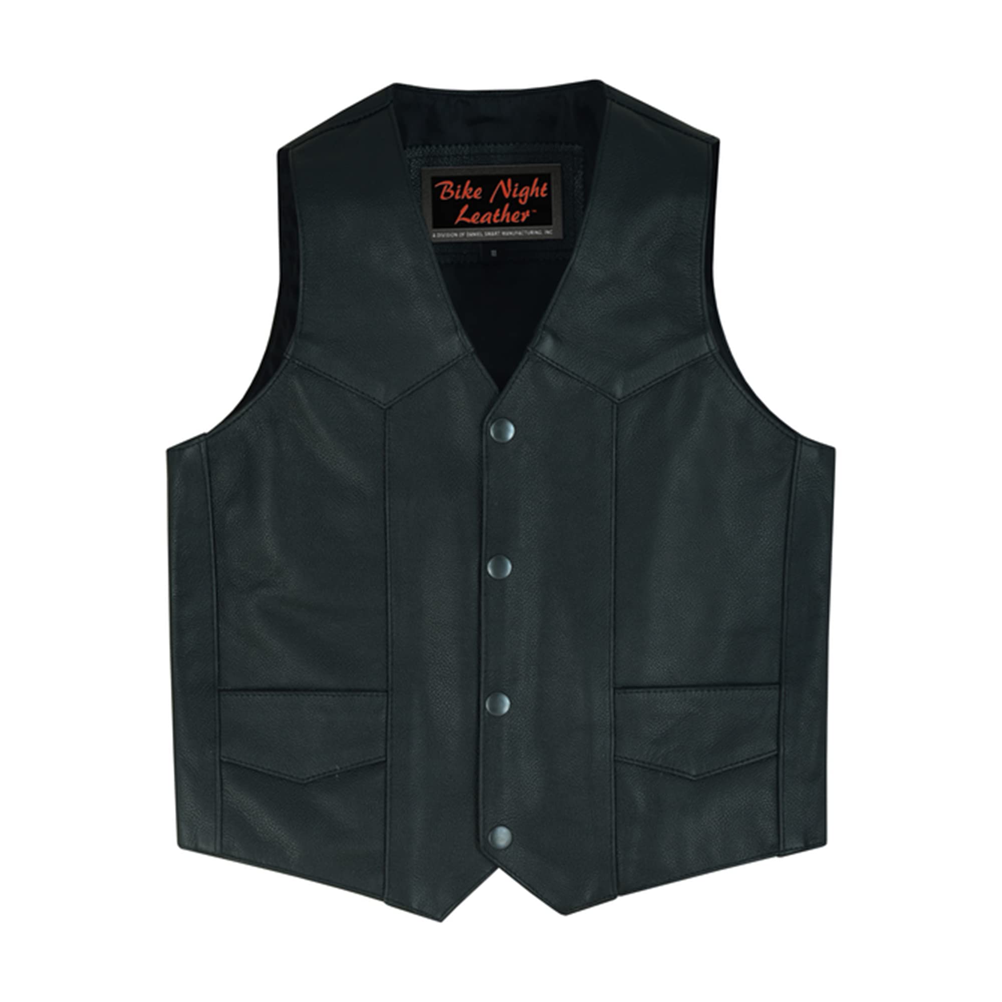 DS Daniel SmartDaniel Smart Leather Vests for Kids Premium Cowhide Black Leather Vest with Unique V-Neck Design & Multiple Pockets