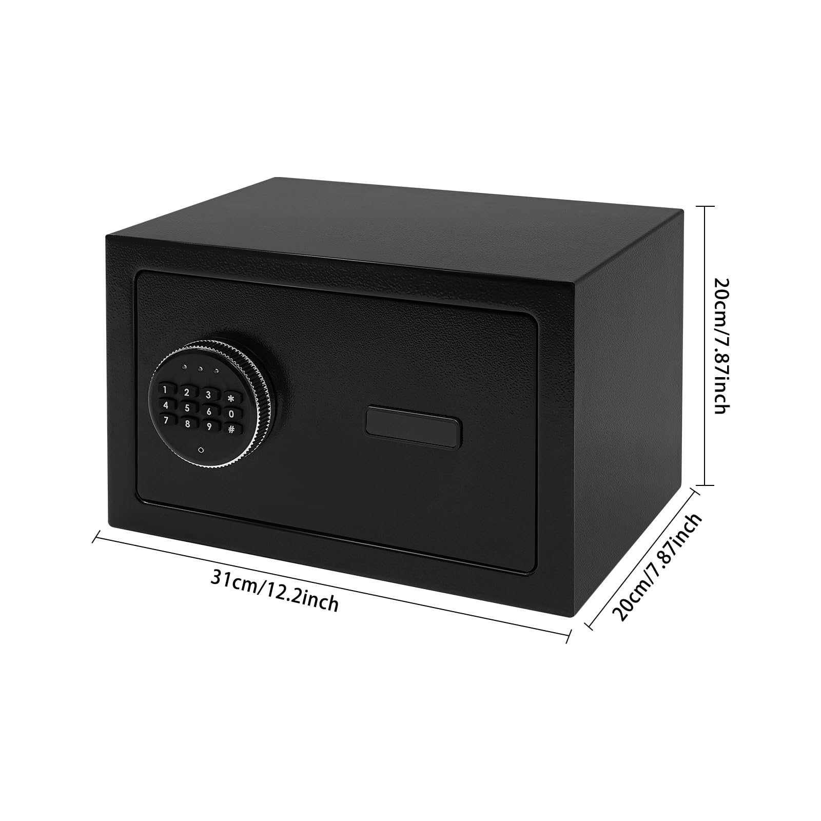 Mini cassaforte, cassaforte digitale con chiave e sistema di allarme, piccolo mobile per contanti, gioielli e documenti, 31 x 20 x 20 cm (nero)