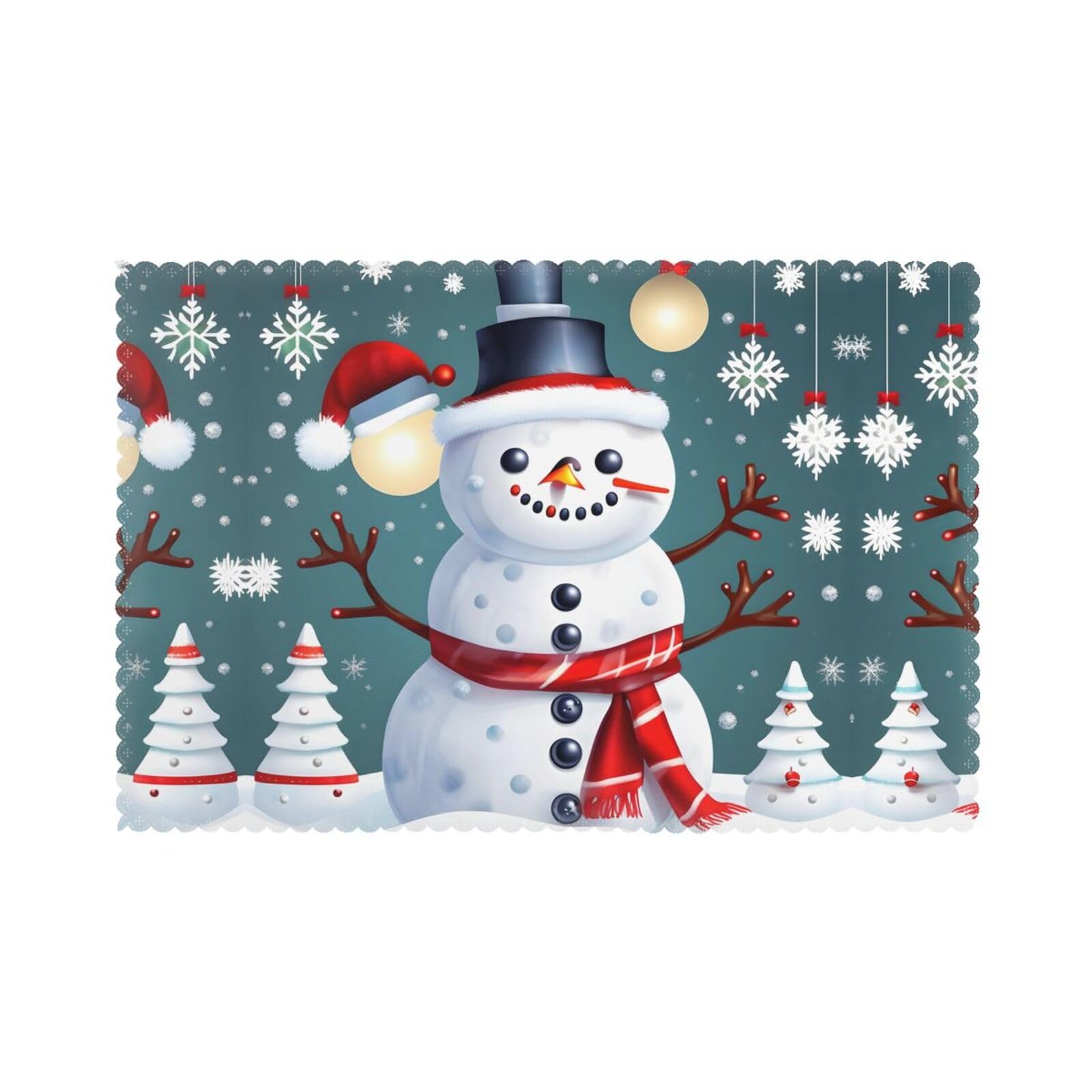 Christmas Happy Snowmans Christmas Placemats Set of 6,Washable Table Mats