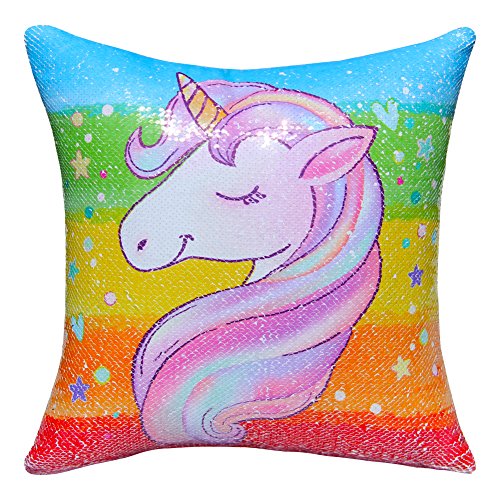 ICOSY Unicorn Sequin Pillow Cover, Mermaid Toy Pillow Case Unicorn Throw Pillow Cover Decorative Cushion Cover Reversible Sequin Pillowcases Home Decor 16