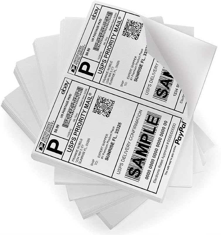 FungLam Etiquetas de envío 2 por página - Etiquetas de envío de media hoja para impresoras láser y de inyección de tinta - Etiquetas de envío autoadhesivas de 8,5 x 5,5, blancas (100 hojas, 200 etiquetas)