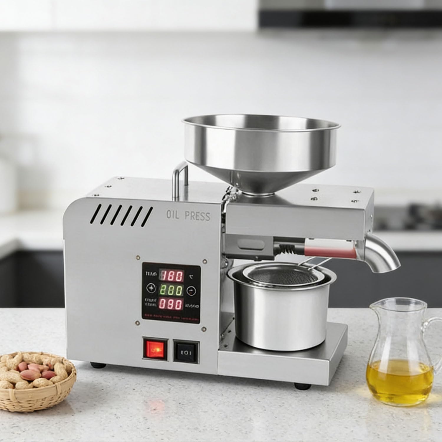 Aioneer Automatic Oil Press Machine 3-5 Kg/H, Stainless Steel Hot & Cold Extractor, Digital Temp Control, High Yield For Olive, Sunflower, Walnut, Sesame