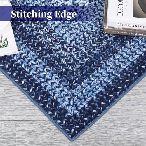 GAOMON Braided Rug 6x9 Washable Rug Braided Print Accent Rug Vintage Living Room Rug Low Pile Non Slip Indoor Carpet Non-Shedding Aesthetic Foldable Rug for Bedroom Farmhouse Office Nursery Navy