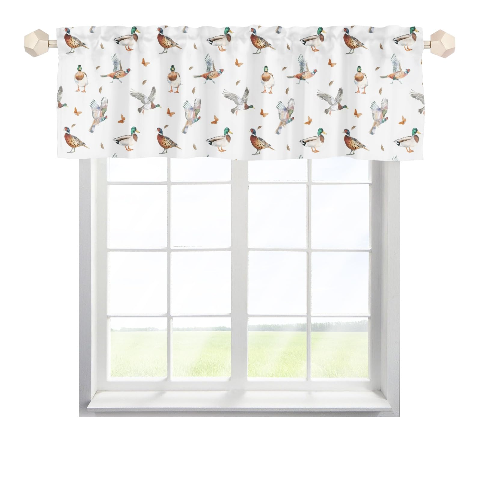 KuphiL10C Unisex Ducks Butterflies Leaves Nursery Short Curtain Valance with Rod Pocket for Boys Girls Kids Toddlers Bedroom Living Room Window Decor-18x54