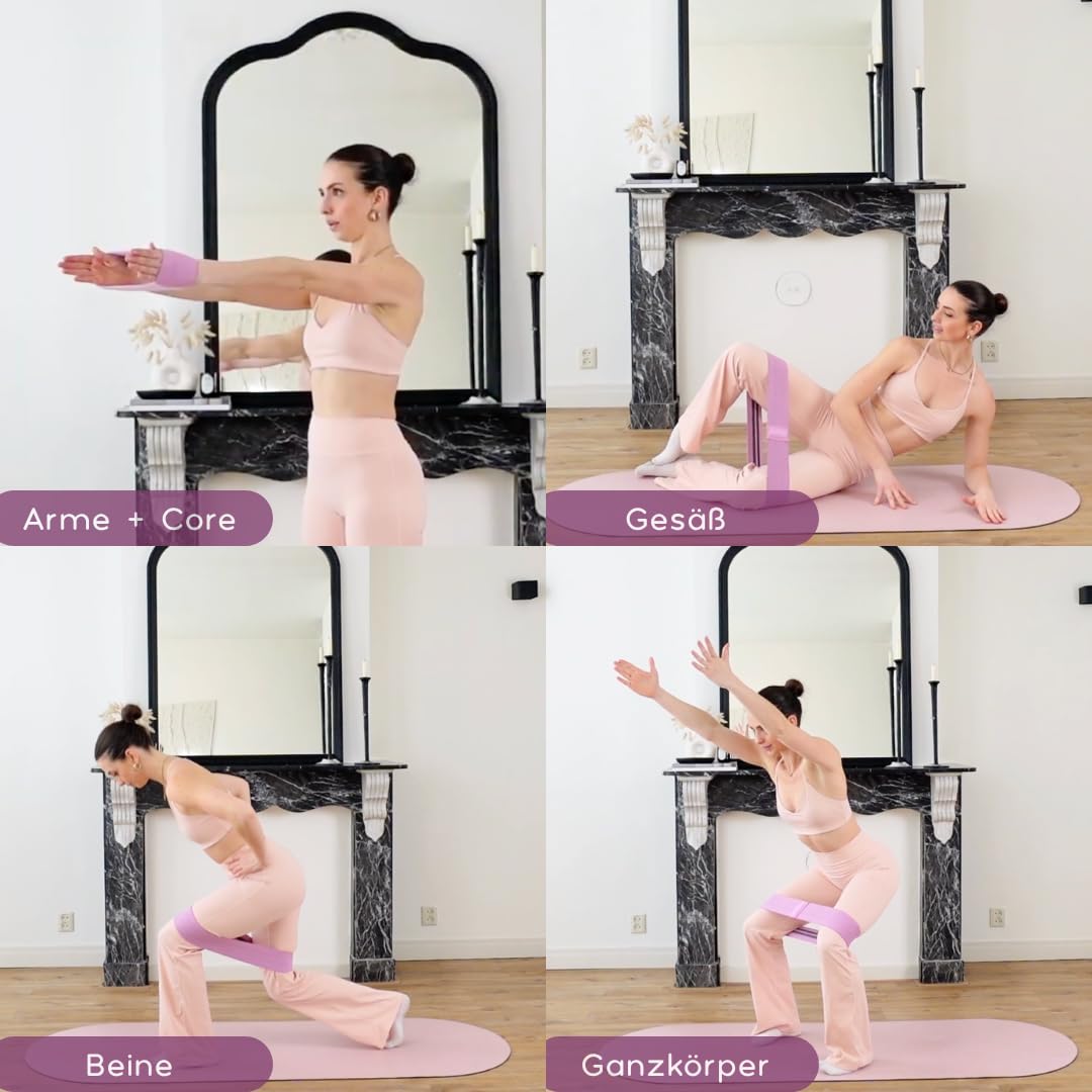 Stoffbänder Set – 3 Widerstandsstufen Fitnessbänder Damen – rutschfeste Booty Bands für Po-Training, Gesäß, Pilates & Heimtraining – inkl. Tragetasche