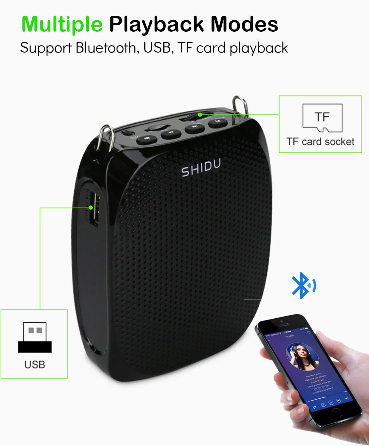 Amplificador de Voz con microfono inalambrico de Solapa para Profesores de 2000mAh con lavalier Micrófono y Cintura, megáfono portátil para Maestros Guías Turísticos ect