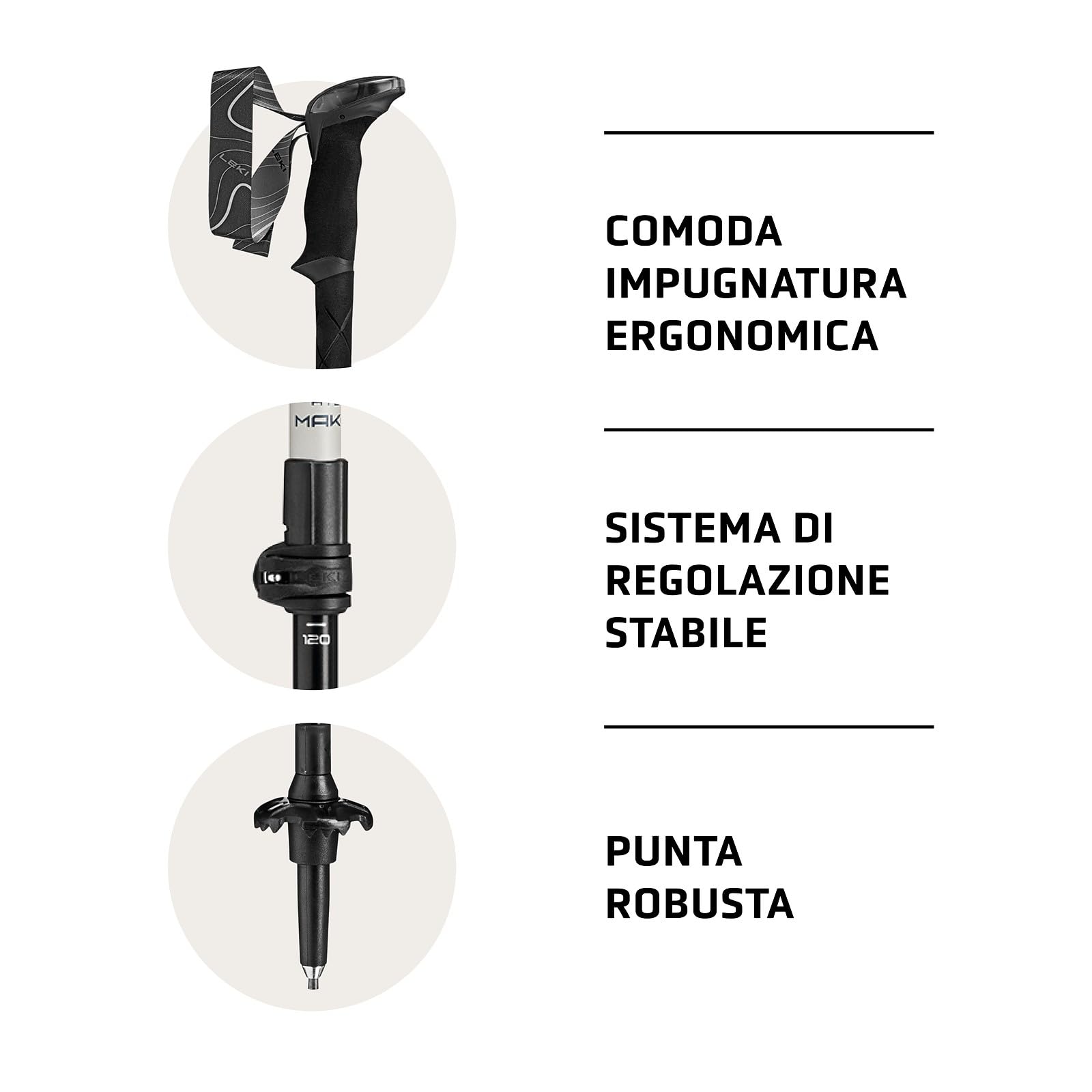 LEKI Makalu - Bastoni da trekking unisex, regolabili in alluminio (110-145 cm), con piastra da trekking