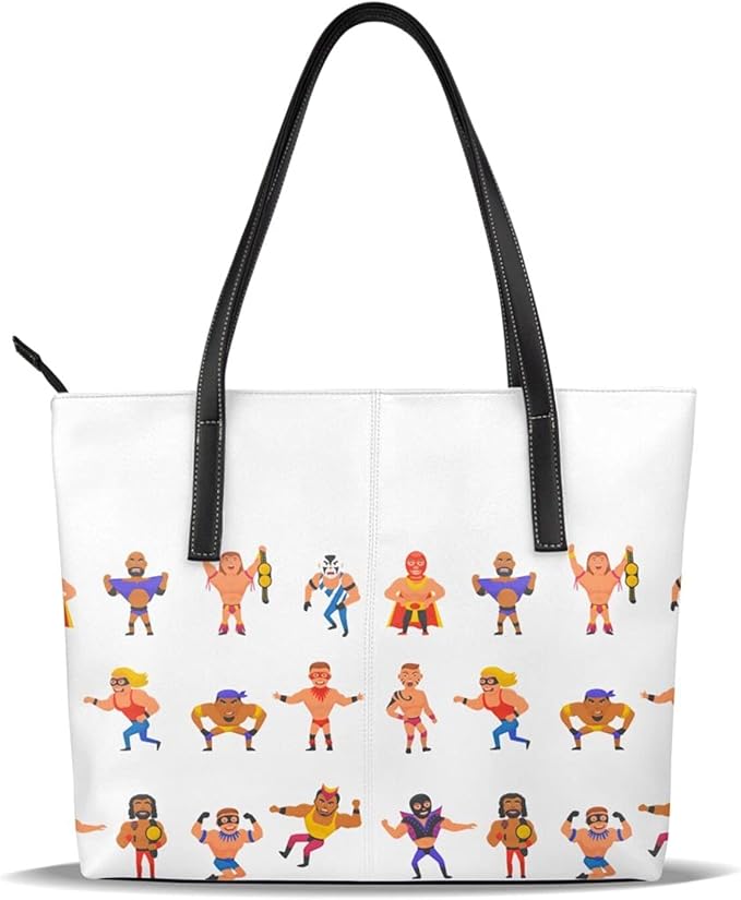 Amazon おしゃれ レディーストートバッグイラスト ルチャリブレ 8 大容量 買い物 旅行 レザー ハンドバッグ Pu レディース個性 カバン カジュアル ショルダーエレガント 軽量 通学 通勤 旅行 ハンドバッグ 肩掛け 2way ショルダーバッグ N A シューズ バッグ