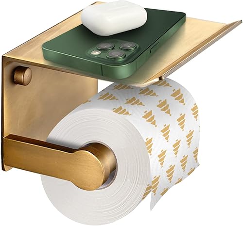 Soporte de papel higiénico dorado con estante para teléfono, soporte para rollo de papel higiénico con estante de almacenamiento, montado en la