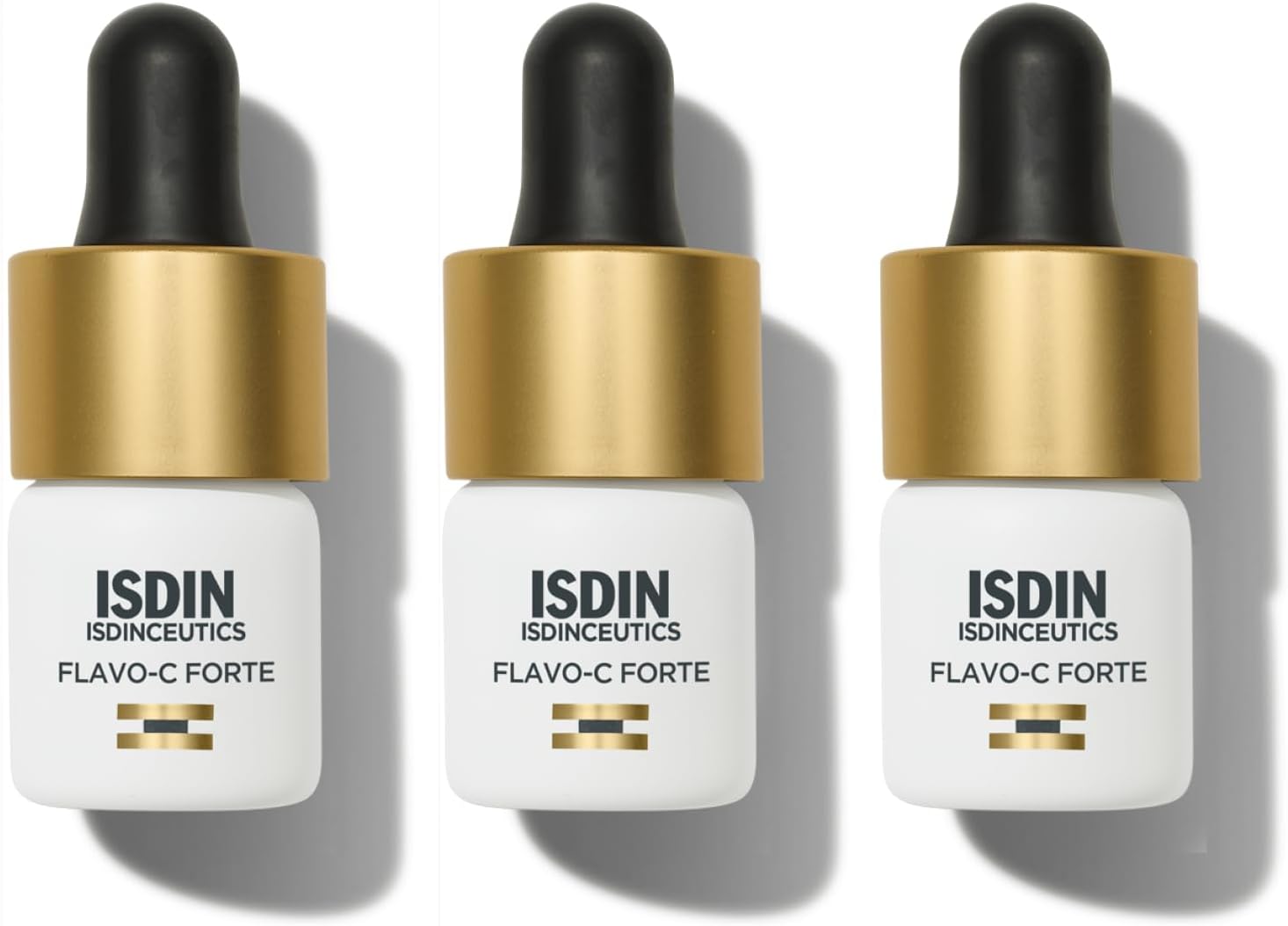 ISDIN Isdinceutics Flavo-C Forte, Sérum Facial Antioxidante con un 15% de Vitamina C Pura y Fresca, Vitamina E y Ácido Hialurónico, 3 Unidades