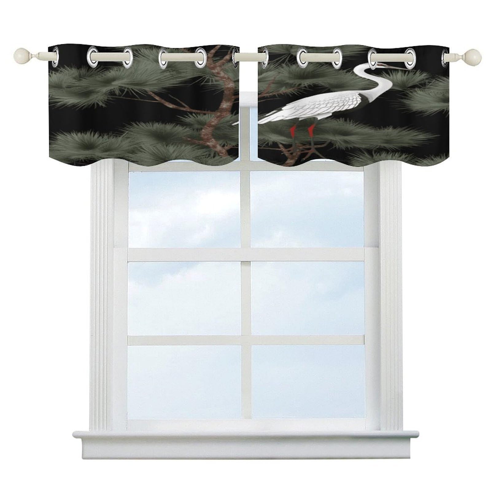 Fekiloot Style Japanese Crane & Pine Short Curtains Valance Curtain