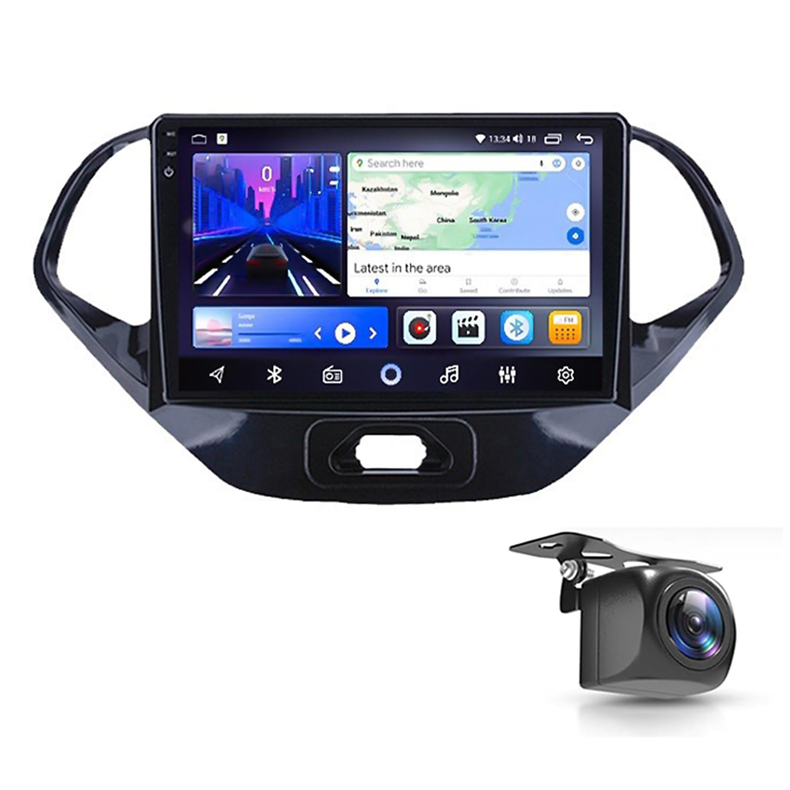 Uipob Car Navigation for Fo-rd Figo 2015-2018 Android 15 Car Stereo Radio with 9 Inch Touchscreen Wireless Carplay Android Auto Bluetooth GPS Navigation FM SWC with Reverse Camera (Size:4Core 2+32G)