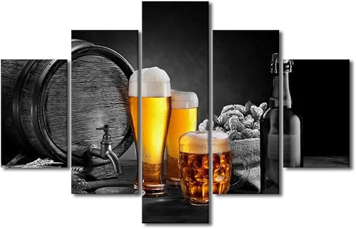 Vista 140 de Imágenes de pared para sala de estar, pintura de copa de vino tinto, bebidas alcohólicas, 5 paneles, lienzo, arte de pared, pósteres e impresiones