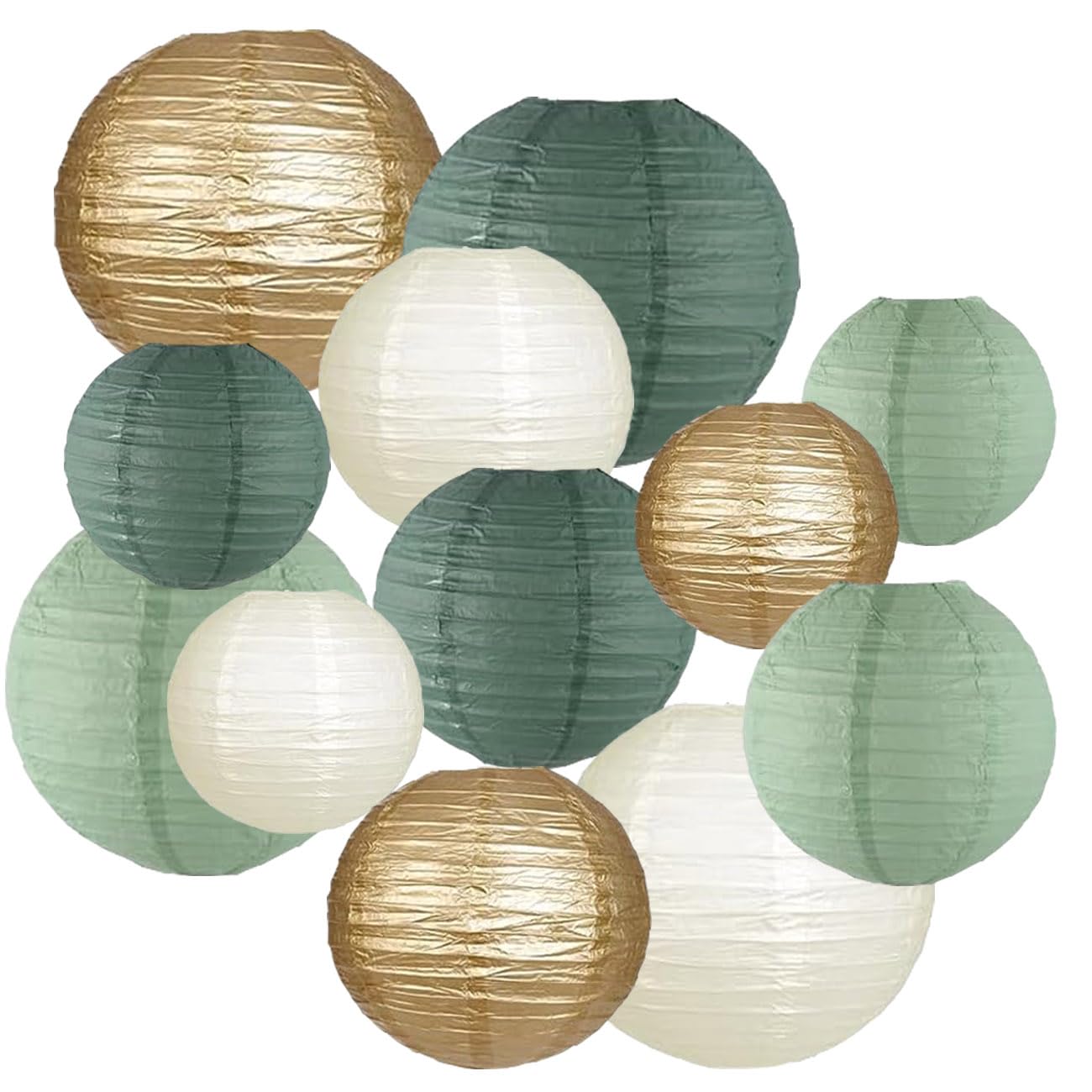 lot 12 lanternes en papier vert sauge