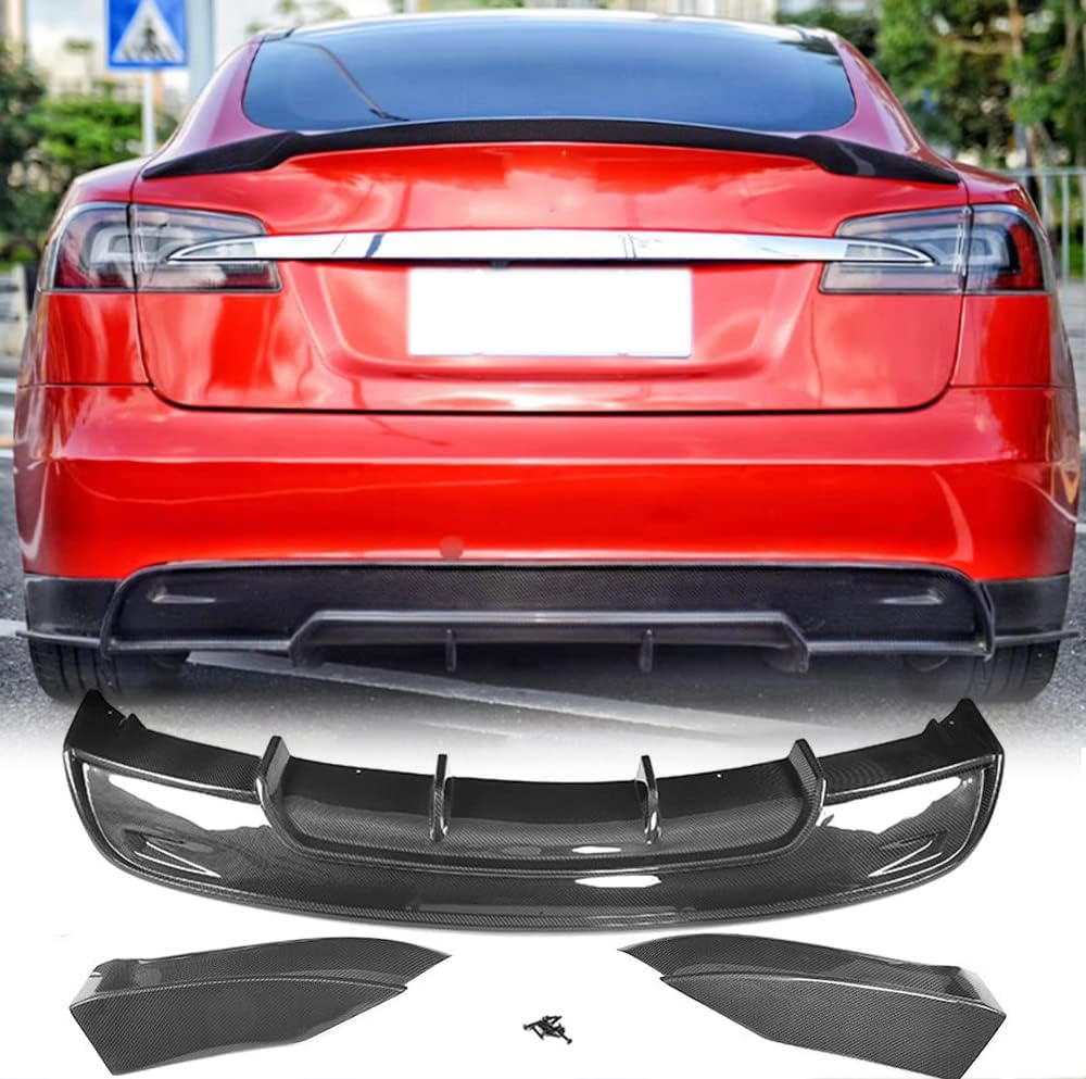 Carbon Fiber Rear Diffuser with Splitters for Tesla Model S 2016-2019 60 60D 70 70D 85 85D 90 90D 100D Sedan 4-Door Rear Bumper Cover Lower Lip