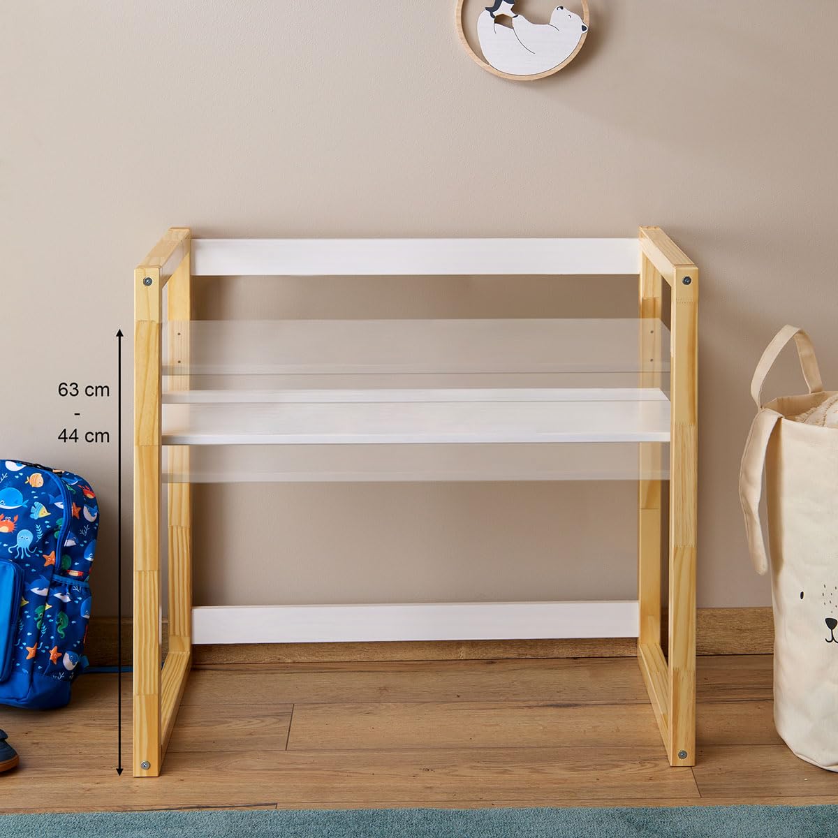 IDIMEX Kinderschreibtisch SUZA höhenverstellbar Massivholz Natur/weiß - Tischplatte in 4 Höhen verstellbar, ideal für kleine Räume, minimalistisches Design im Montessori-Stil
