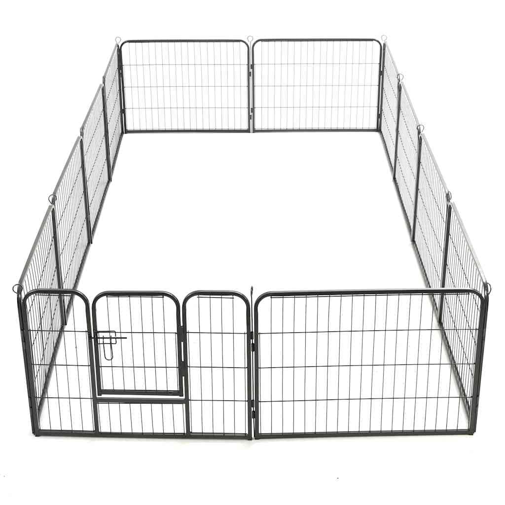 Parque para perros con 12 paneles de acero con recubrimiento en polvo, 80 x 60 cm, color negro, con puerta batiente, cerrojo de seguridad, plegable, portátil, para exterior, interior, jardín