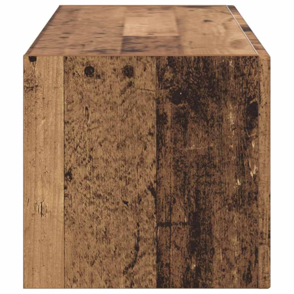 Szafka ścienna z drewna odpadowego 98 x 31 x 29,5 cm z drzwiami wahadłowymi 90° i 2 regałami montowanymi na ścianie, nowoczesna szafka pod telewizor z miejscem do przechowywania