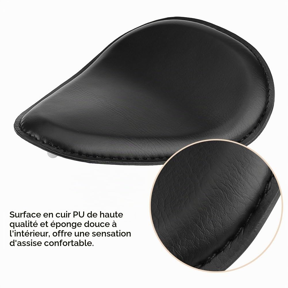EBTOOLS Siège de moto en cuir noir, taille 31 x 25 cm, compatible avec Suzuki, Bobber, Chopper
