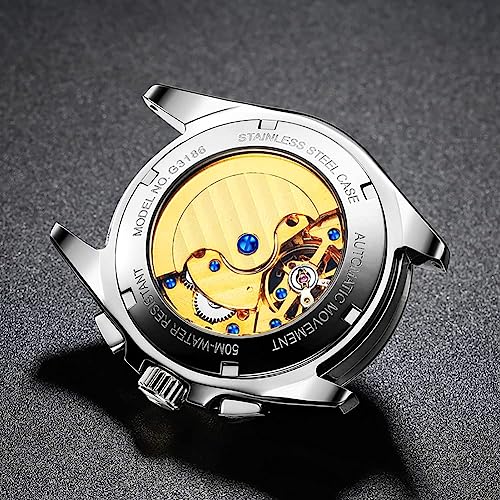 Image of OUPINKE Watches for Men Automatic Skeleton Self Winding Dress Wrist WatchBusiness Waterproof Luminous Tungsten