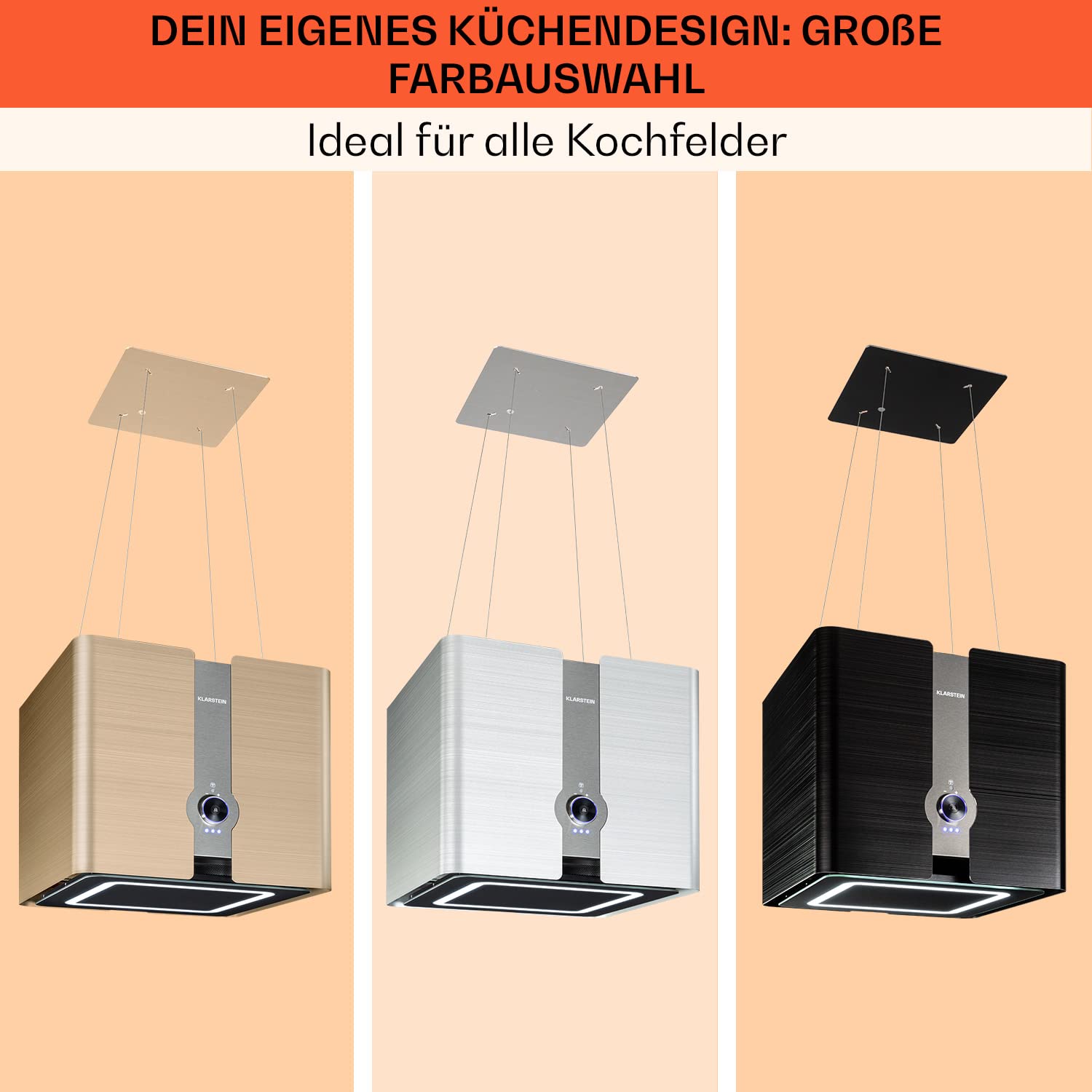 Klarstein Futurelight Smart Dunstabzugshaube freihängend 420m³/h Umluft Inselhaube LED Edelstahl silber