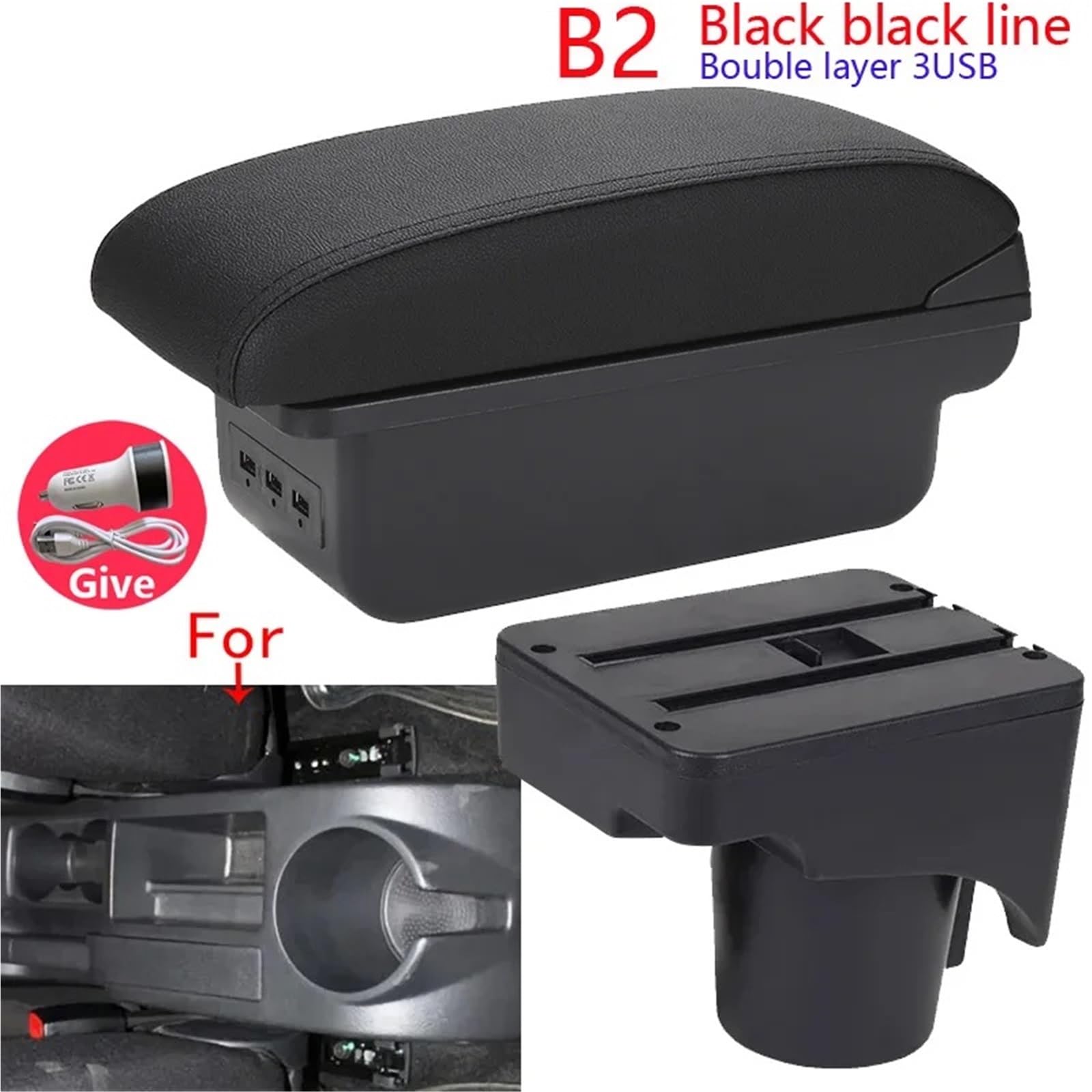 Armsteun Richter Bush Podłokietnik Box pasuje do VW Golf 6 Golf 5 Mk6 MK5 Jetta 5 Podłokietnik samochodowy pasuje do VW Sagitar Schowek Wnętrze(C3 Black white NOUSB)